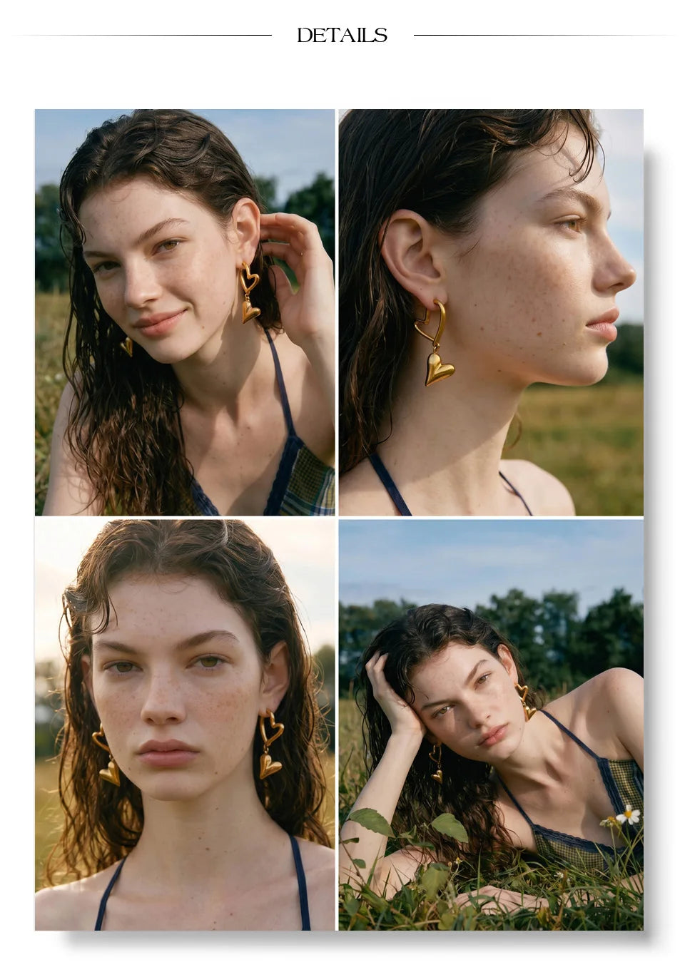 Heart earrings in gold-plated stainless steel.