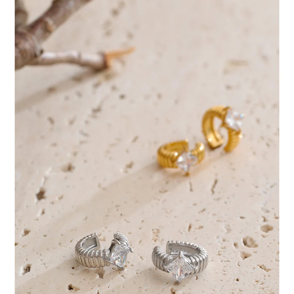 Cubic Zirconia Geometric Earrings — Gold-Plated Stainless Steel with Cubic Zirconia · PS1505