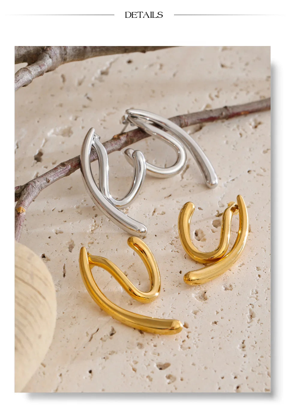 Geometric earrings in gold-plated stainless steel.