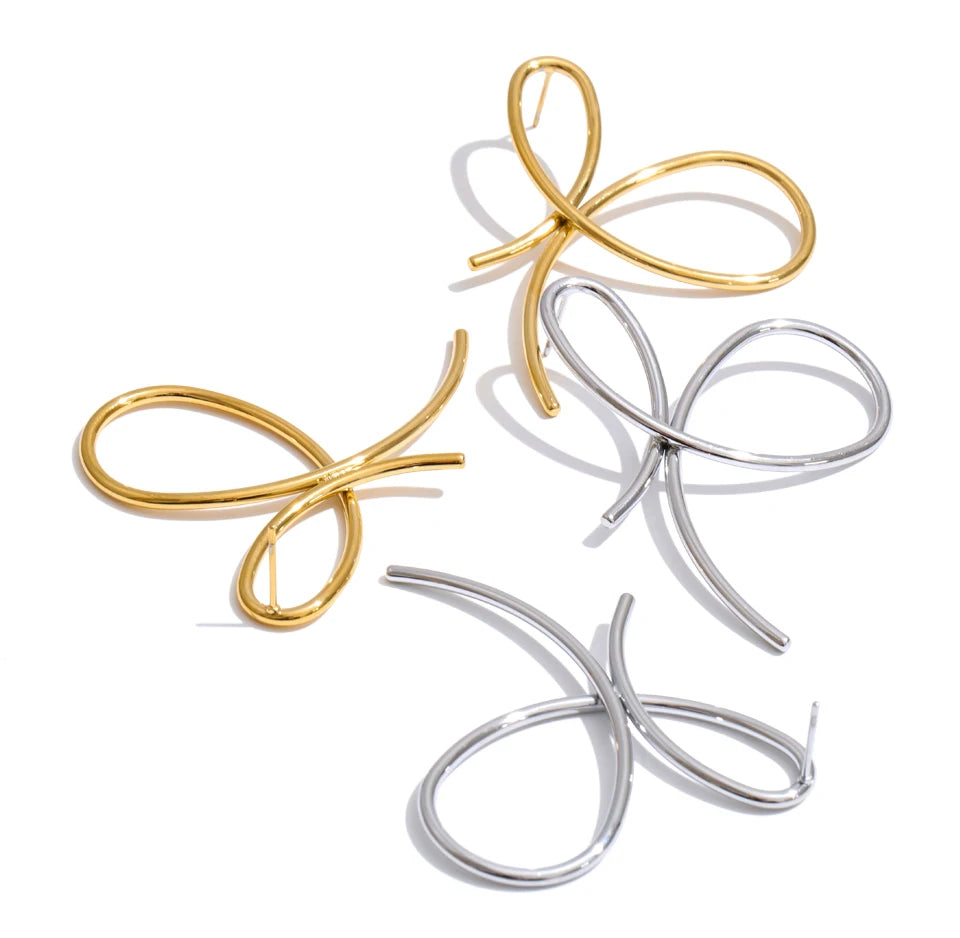 Bow Geometric Earrings — Gold-Plated Stainless Steel · PS1230