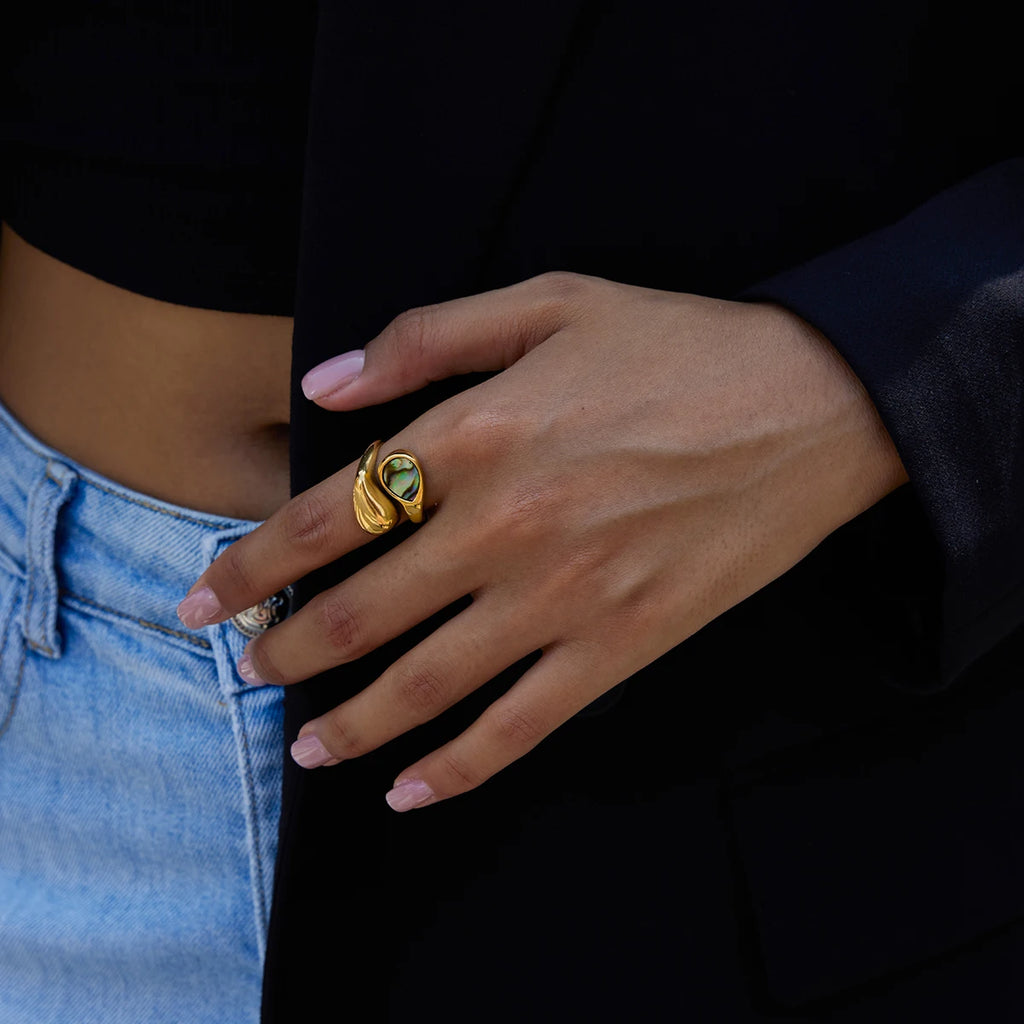 Abalone Waterdrop Ring — Stainless Steel · PS276