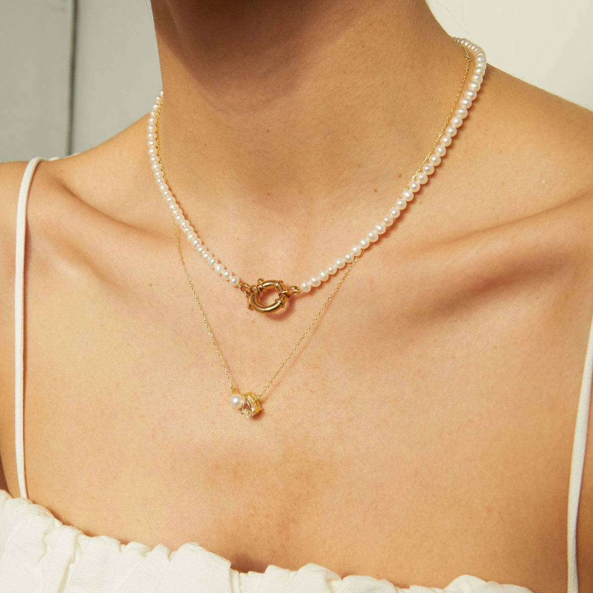 Titanium steel ins teardrop pearl December birthstone necklace zircon pendant gold-plated color preservation