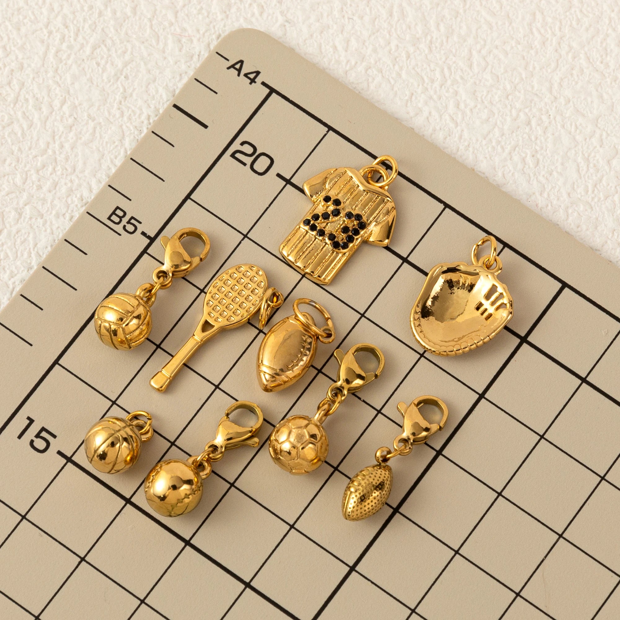 【DIY Pendant】Gold Plated Stainless Steel Sports Charm Pendant - PS024