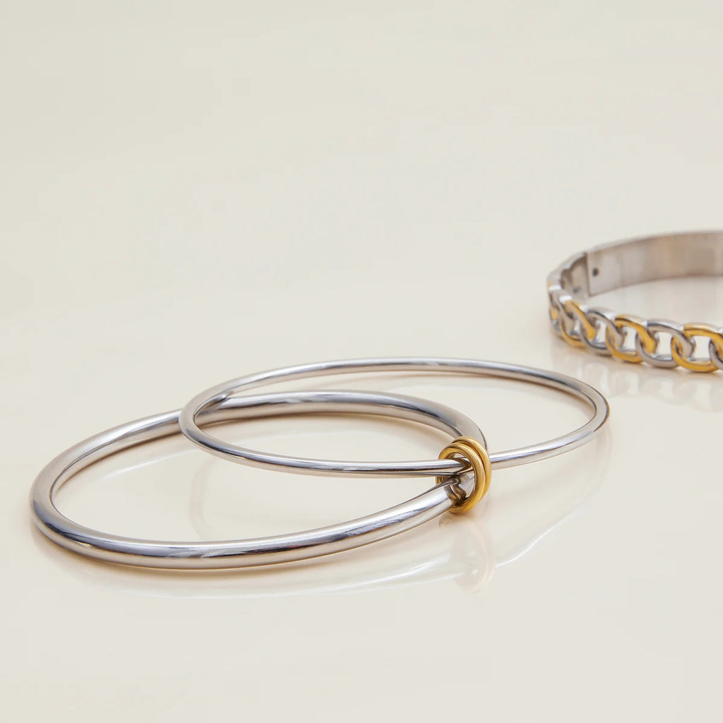 Two-Tone Chunky Bracelet Stack — Stainless Steel · PS041
