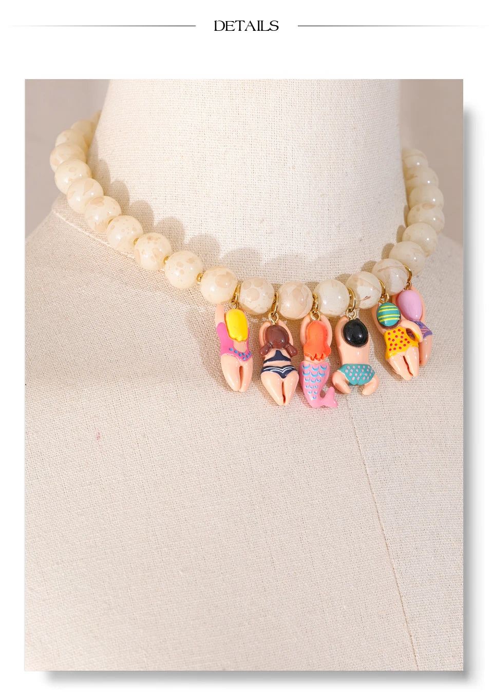 Resin glass natural stone necklace in gold-plated stainless steel with natural stone and resin.