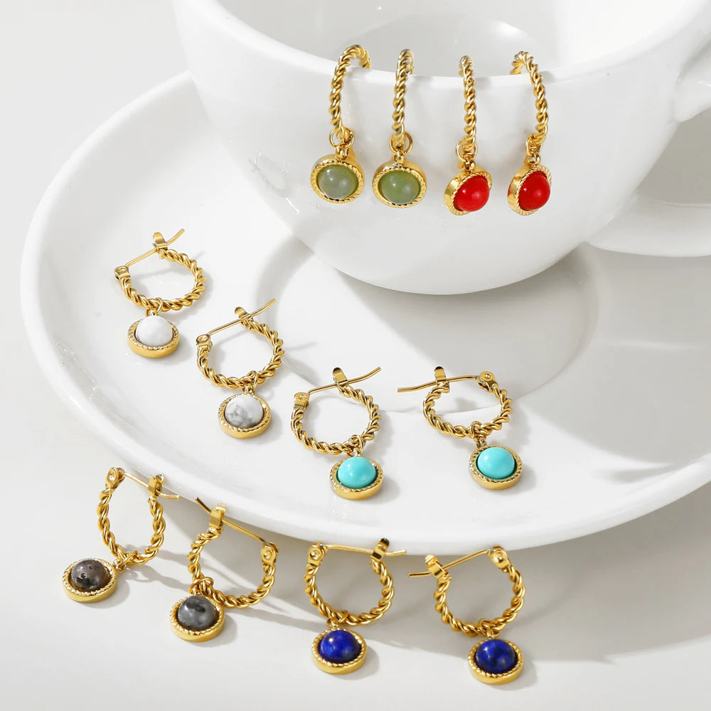 Lapis Lazuli Opal Drop Earrings — 316L Stainless Steel · PS436
