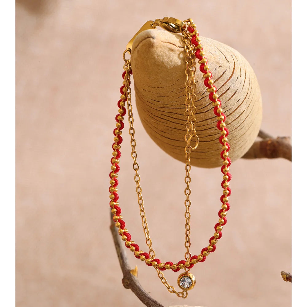 Black Cubic Zirconia Chain Bracelet — Gold-Plated Stainless Steel with Cubic Zirconia · PS1006