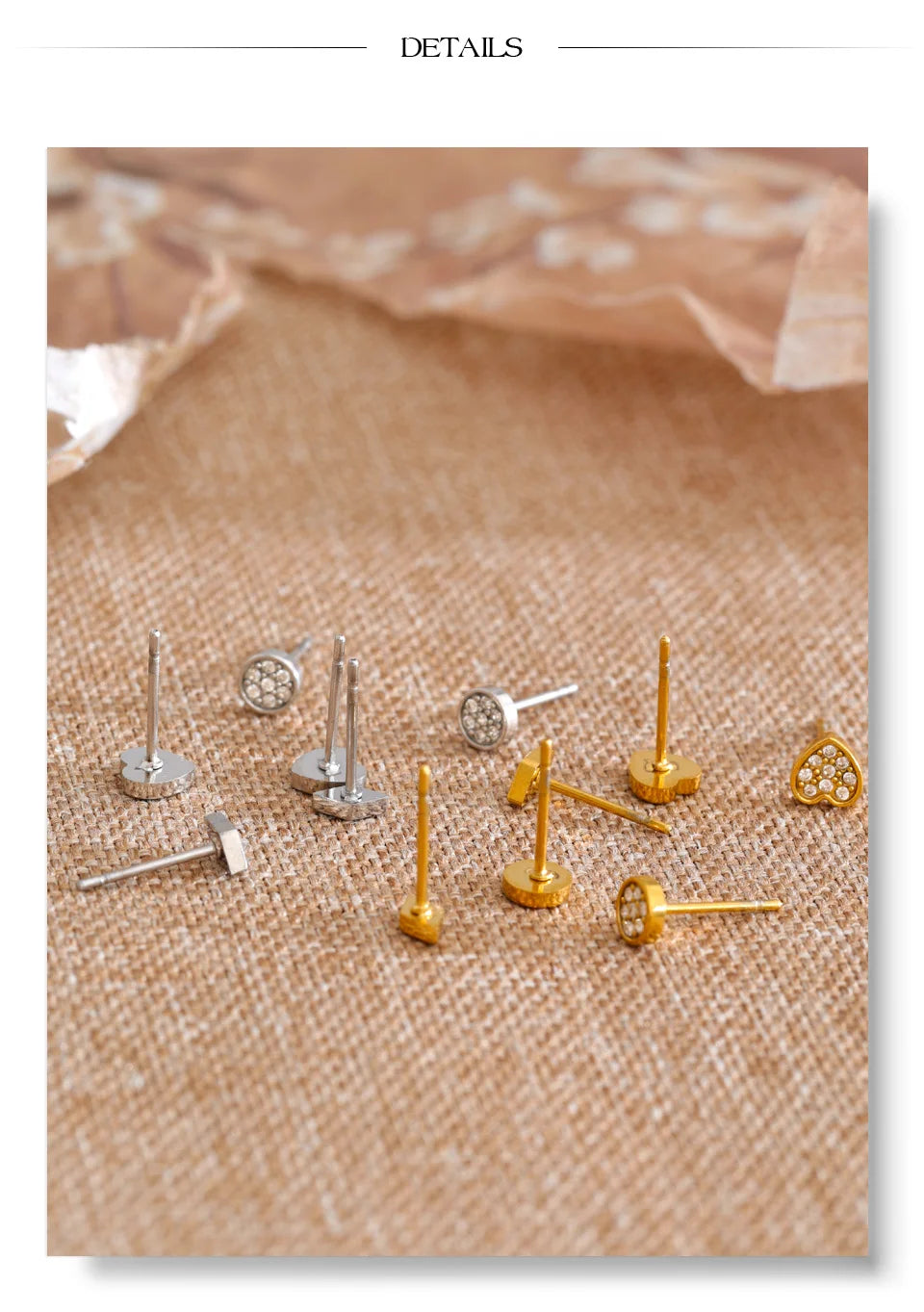 Cubic Zirconia Heart Geometric Earrings — Gold-Plated Stainless Steel with Cubic Zirconia · PS1106