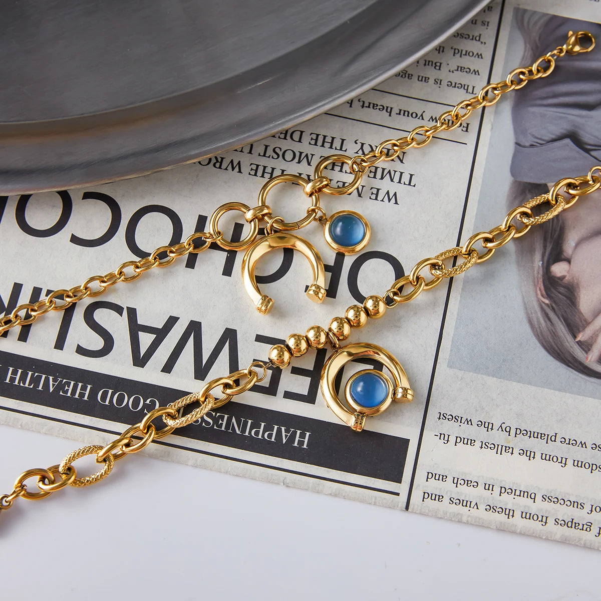 Turquoise Celestial Charm Bracelet — Stainless Steel · PS047
