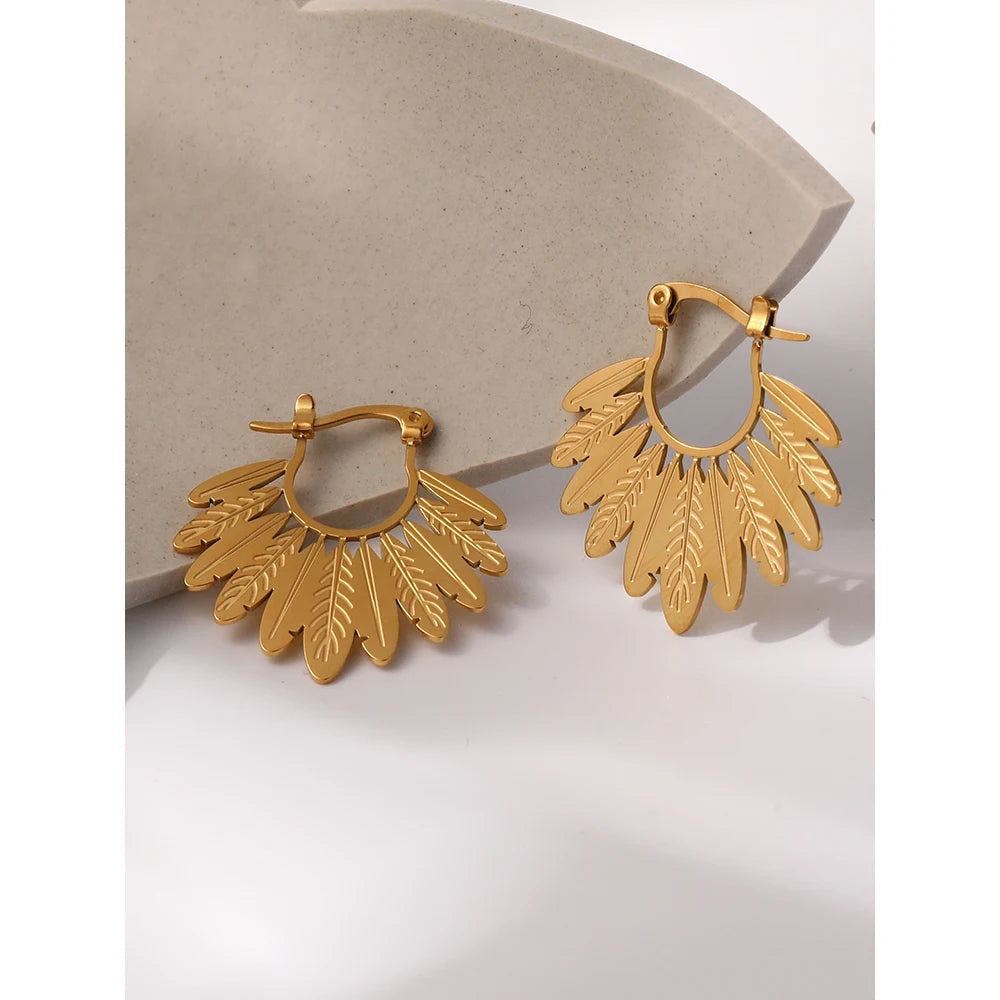 Hoop Earrings Leaf — 316L Stainless Steel · PS388