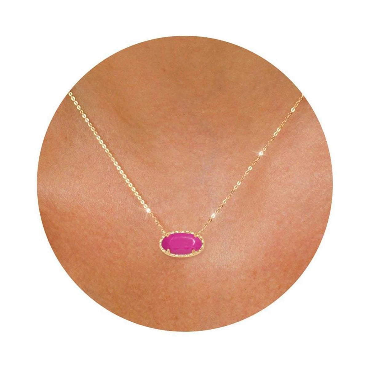 Colorful zircon necklace, natural stone, bone chain, oval, fashionable, popular, niche, personalized jewelry, gold-plated