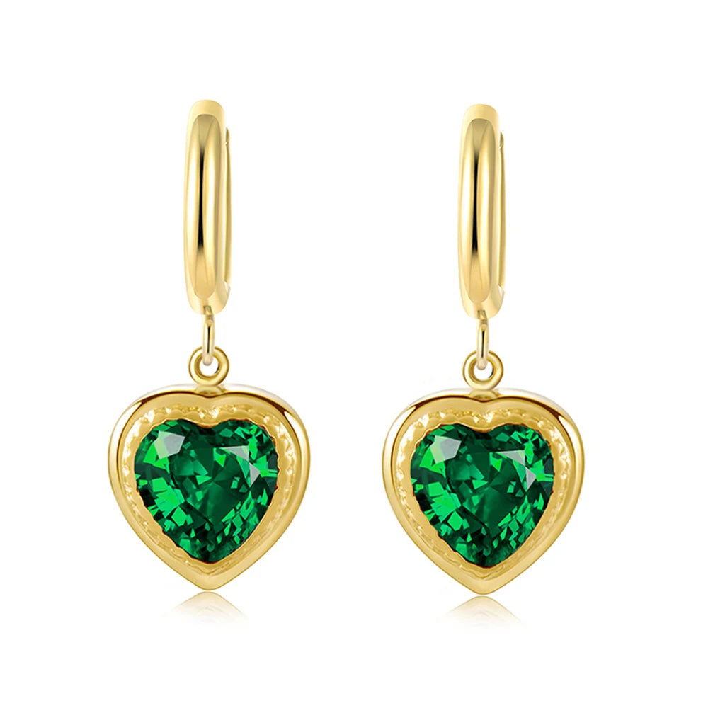 Dangle Earrings Zircon Crystal Heart Charm — 316L Stainless Steel · PS482