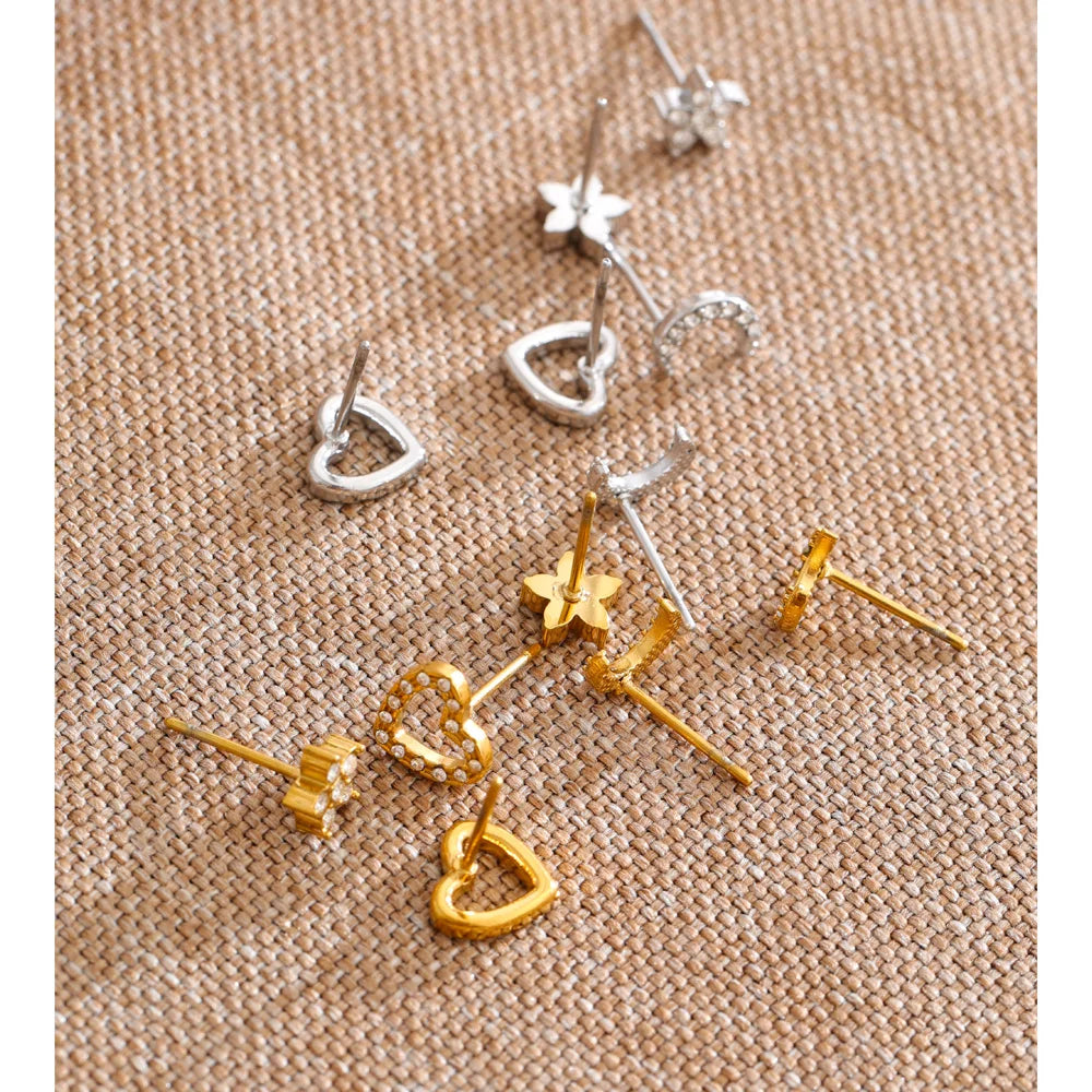 Cubic Zirconia Heart Star Earrings — Gold-Plated Stainless Steel with Cubic Zirconia · PS1112
