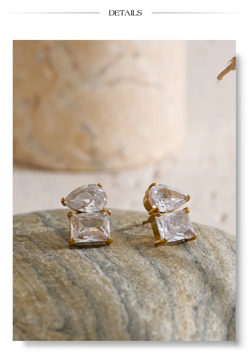 Cubic Zirconia Geometric Earrings — Gold-Plated Stainless Steel with Cubic Zirconia · PS1388