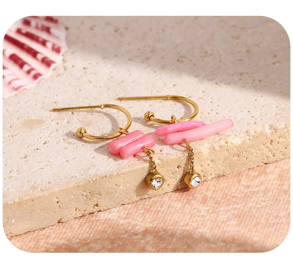 Pink Coral Dangle Earrings — 316L Stainless Steel · PS405