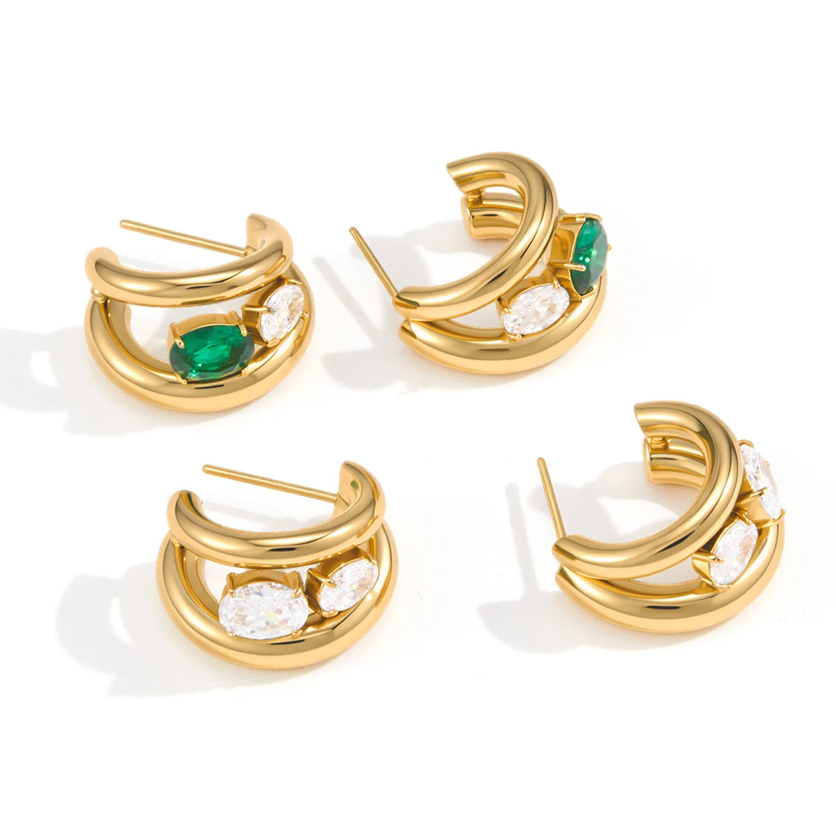 Egg CZ C-Ring Earrings — Stainless Steel · PS301