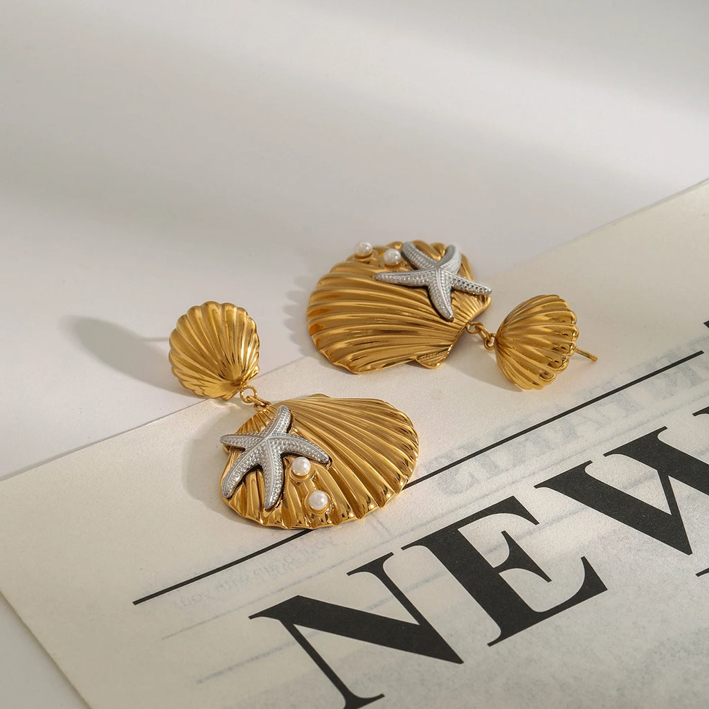 Shell Flower Stud Earrings — Stainless Steel · PS078