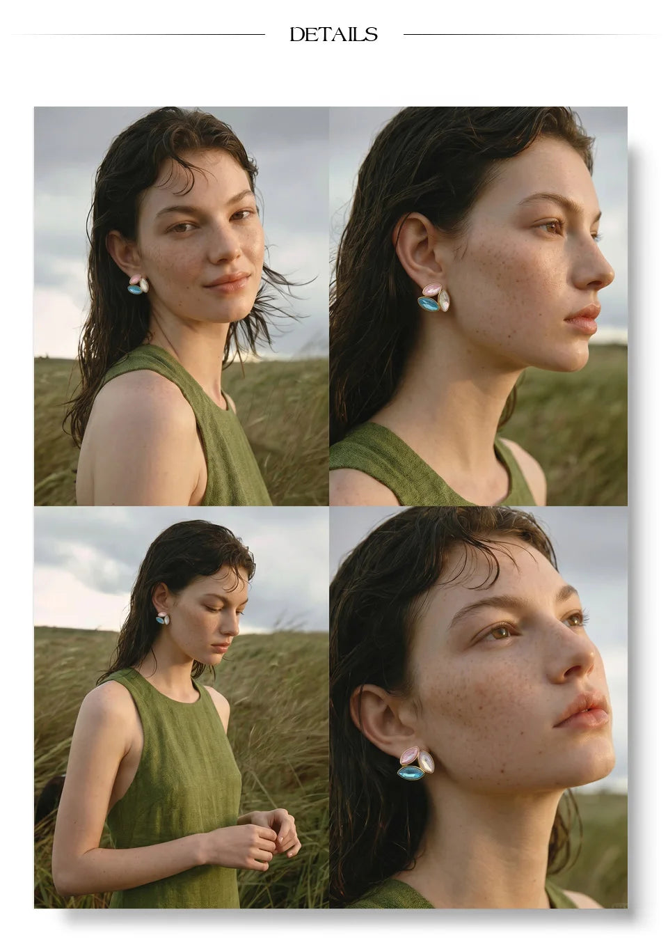 White crystal flower earrings in gold-plated stainless steel with crystal.