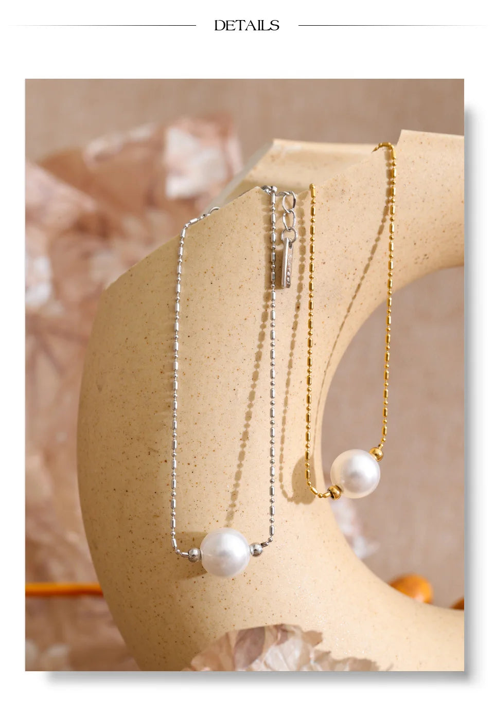 Pearl Geometric Chain Bracelet — Gold-Plated Stainless Steel with Pearl · PS1048