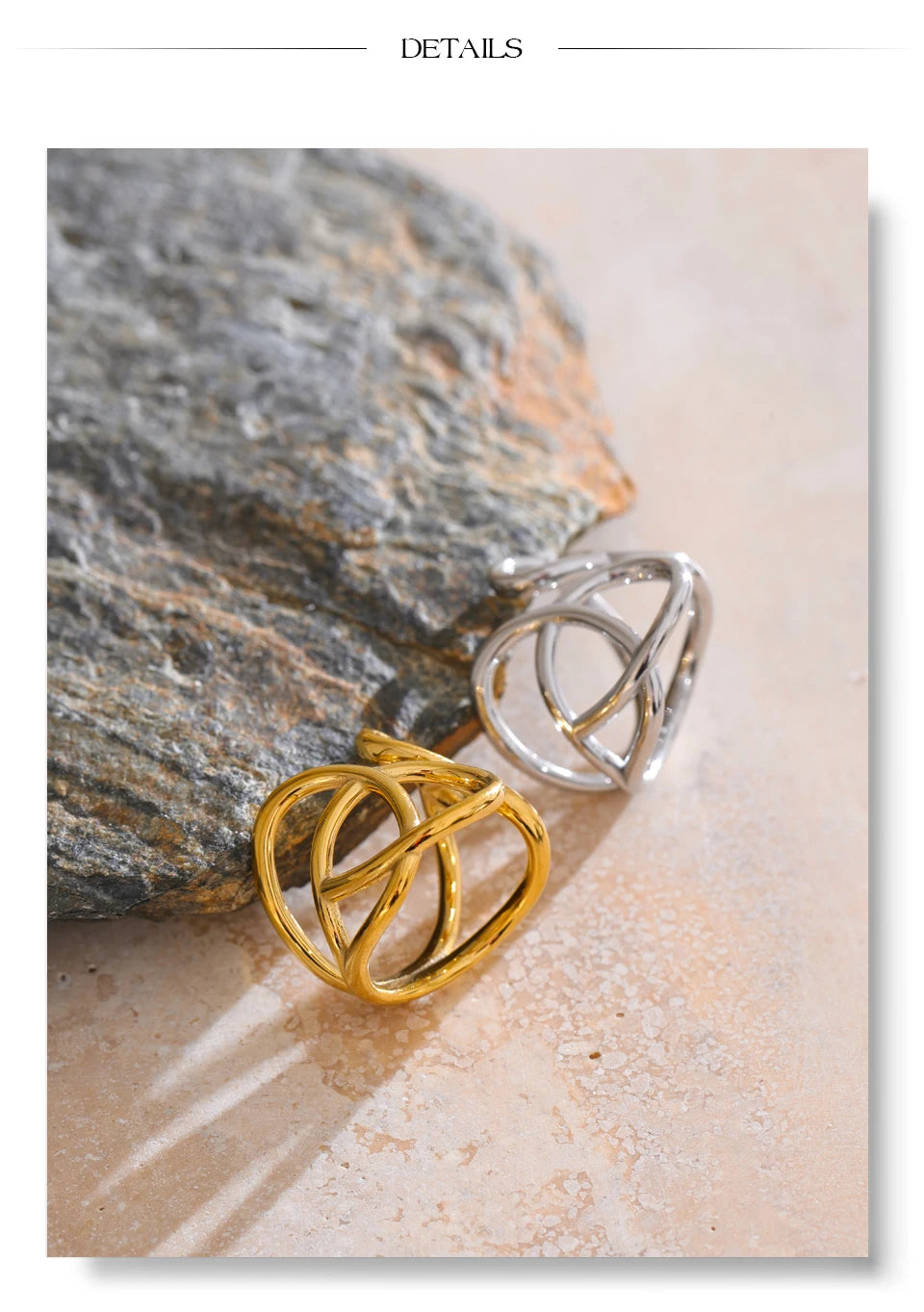 Geometric ring in gold-plated stainless steel.
