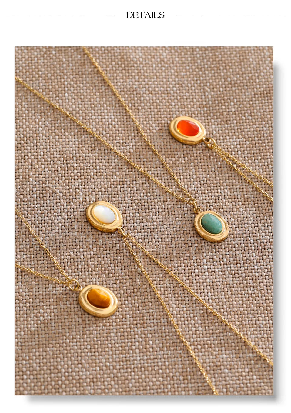 Natural stone geometric necklace in gold-plated stainless steel with natural stone.