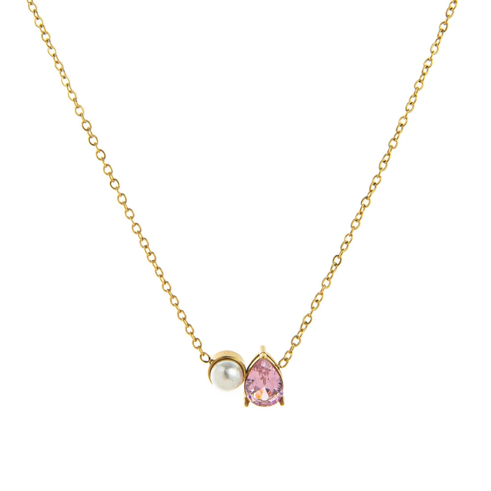 Titanium steel ins teardrop pearl December birthstone necklace zircon pendant gold-plated color preservation
