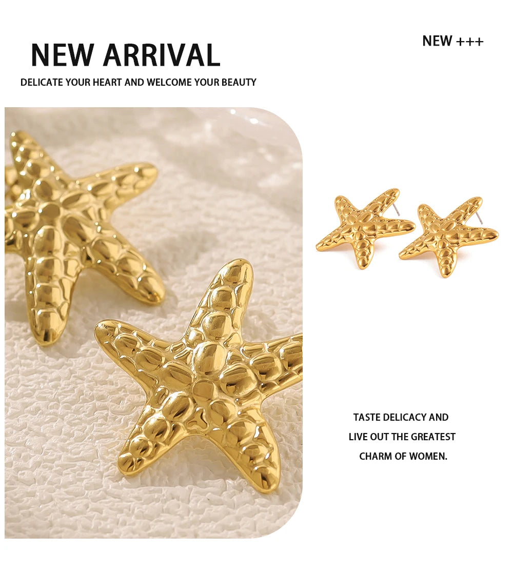 Drop Earrings Irregular Star Metal Starfish — 316L Stainless Steel · PS420