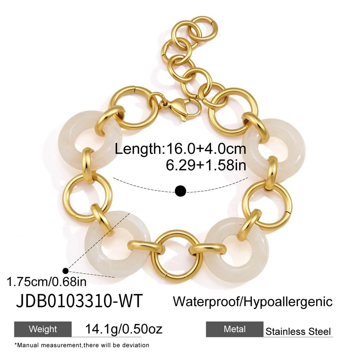 White Green Resin Bracelet — Stainless Steel · PS379