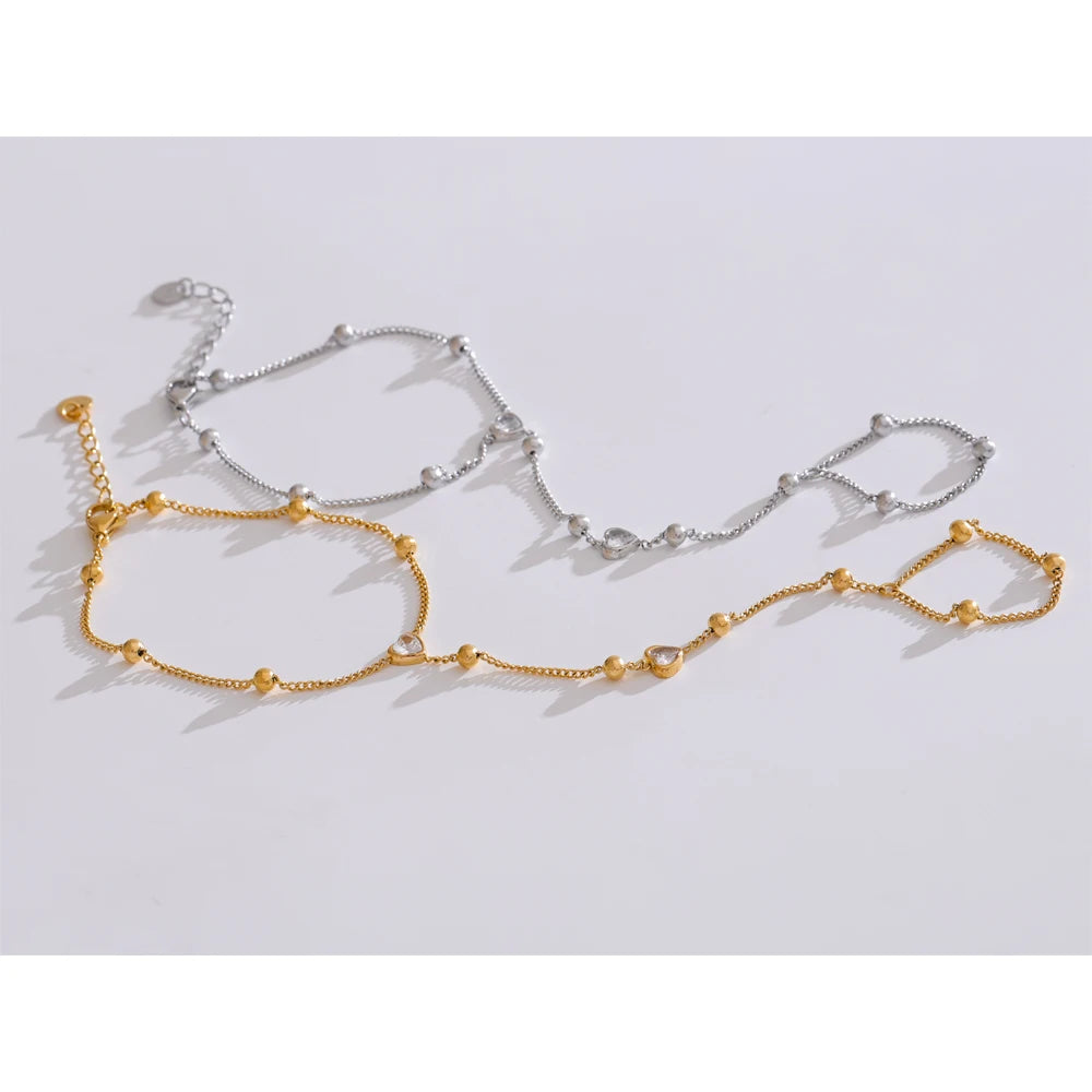 Cubic Zirconia Beaded Chain Bracelet — Gold-Plated Stainless Steel with Cubic Zirconia · PS2212