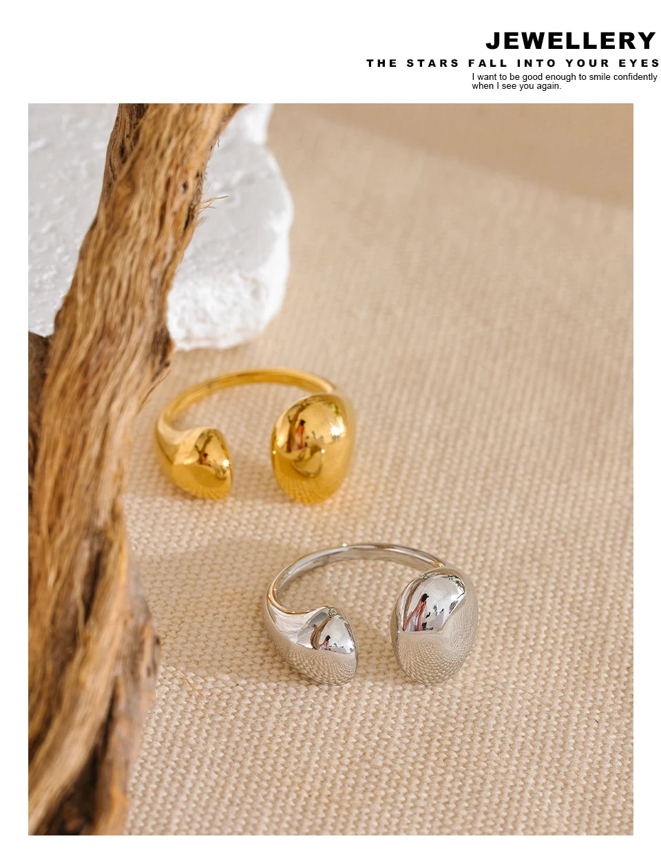 Minimalist geometric ring in gold-plated stainless steel.