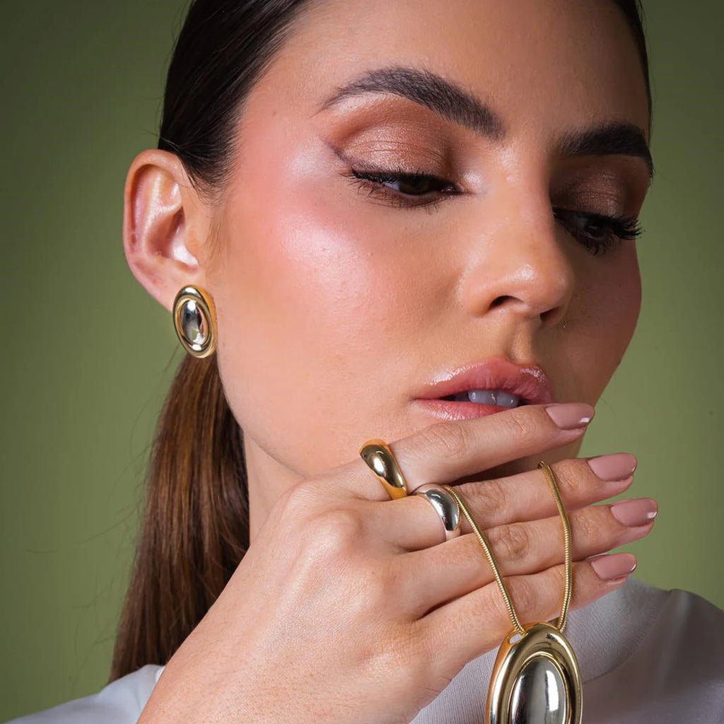 Two-Tone Fluted Square Earrings — Stainless Steel · PS358