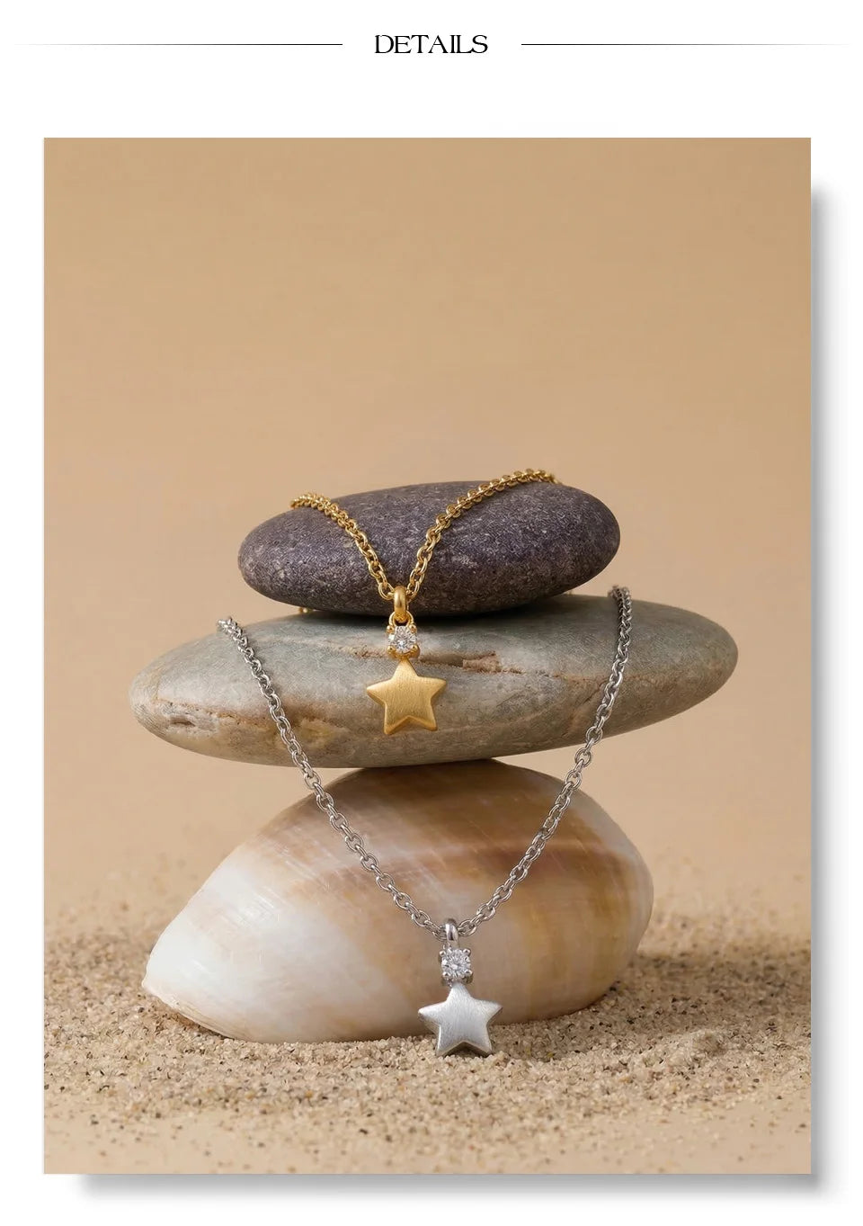 Cubic zirconia star necklace in gold-plated stainless steel with cubic zirconia.