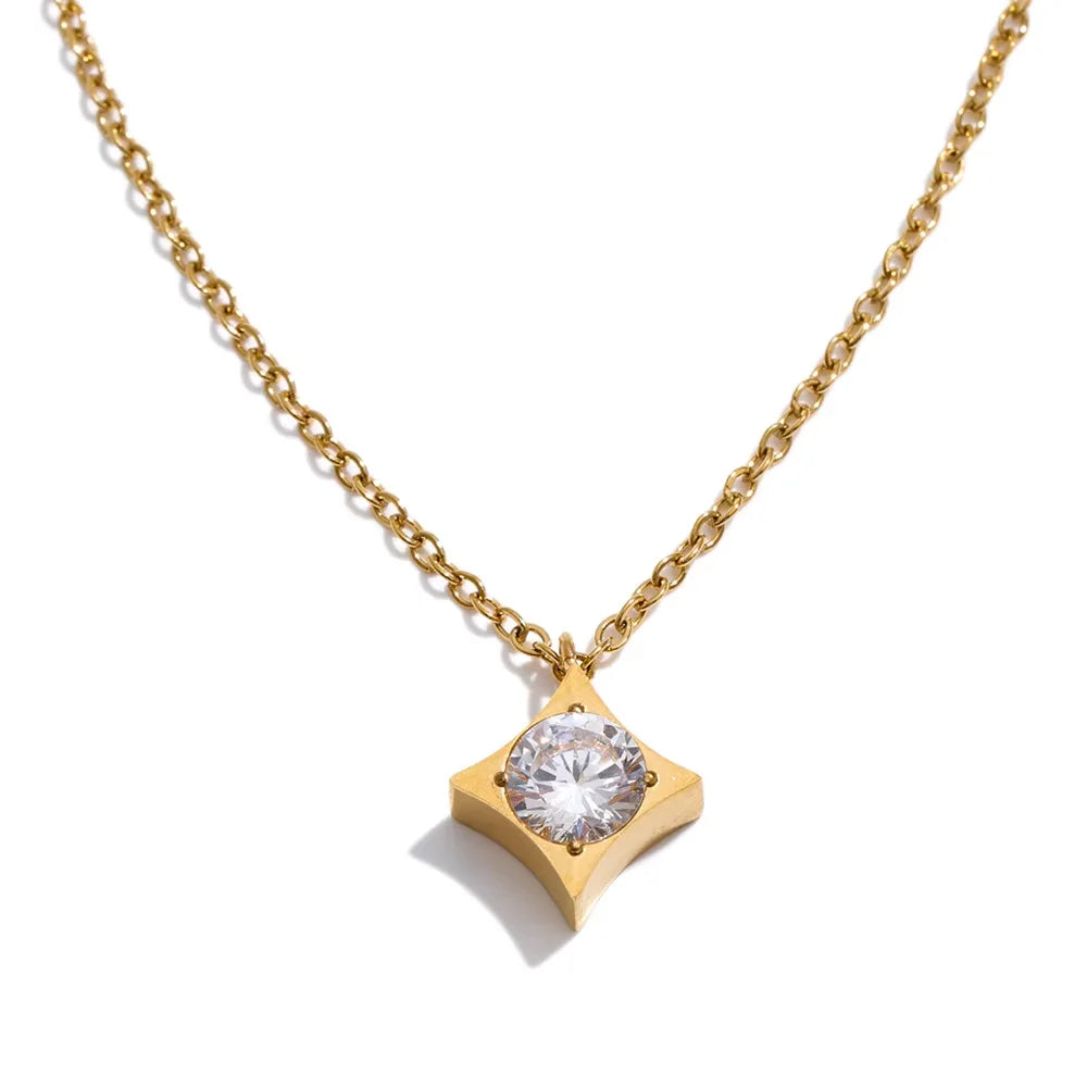Cubic Zirconia Star Geometric Bracelet — Gold-Plated Stainless Steel with Cubic Zirconia · PS1229