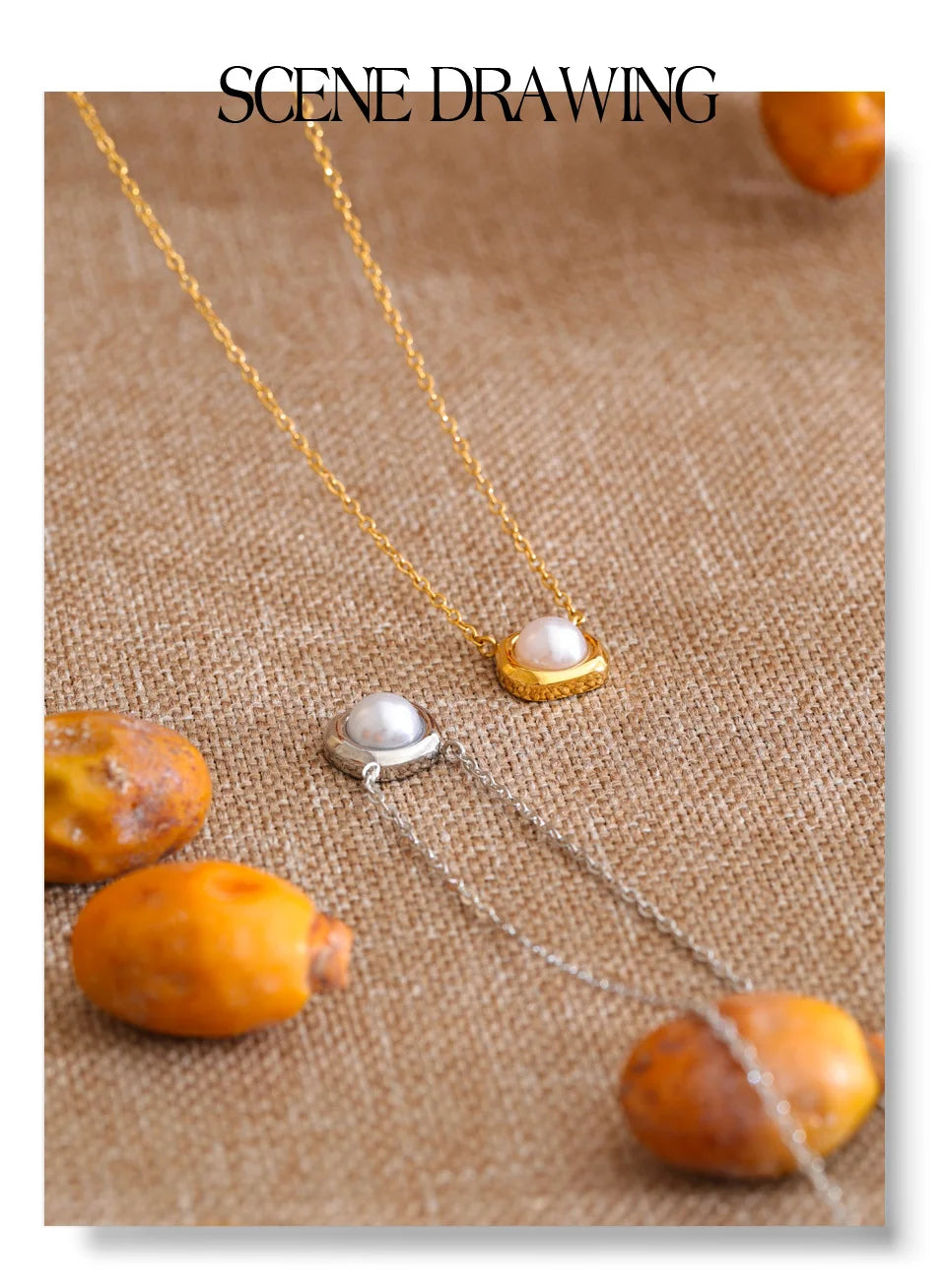 Pearl geometric necklace in gold-plated stainless steel with pearl.