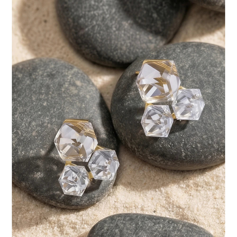 Crystal Geometric Earrings — Stainless Steel with Crystal · PS1154