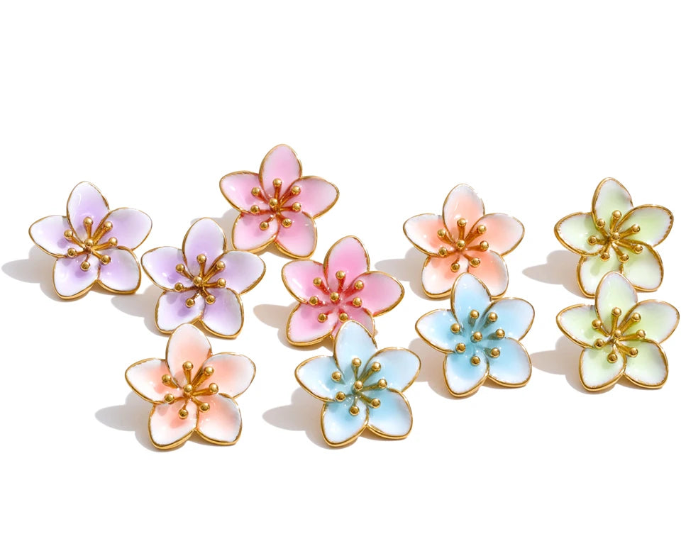 Enamel flower multi-color earrings in gold-plated stainless steel with enamel.