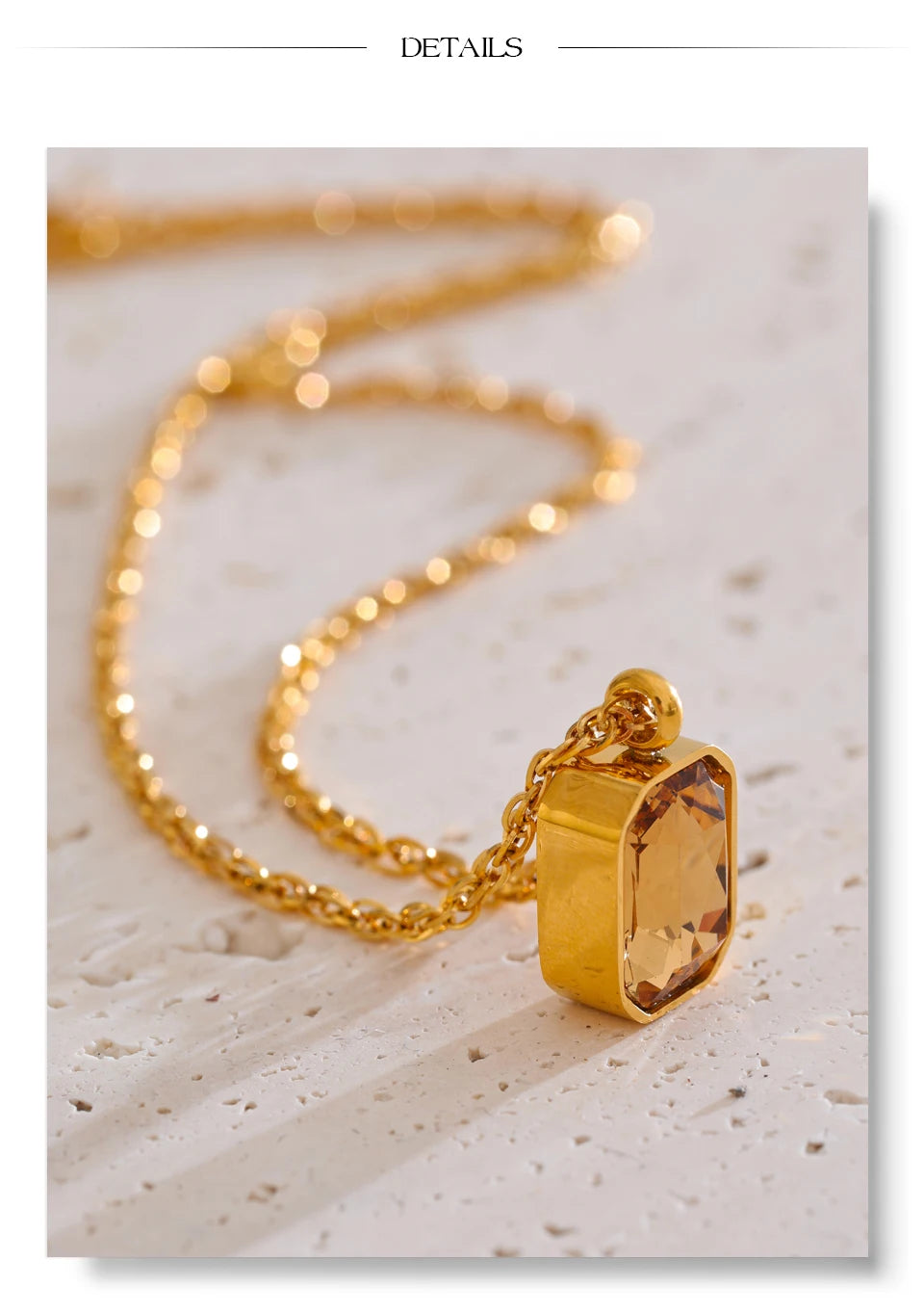 Cubic zirconia geometric necklace in gold-plated stainless steel with cubic zirconia.