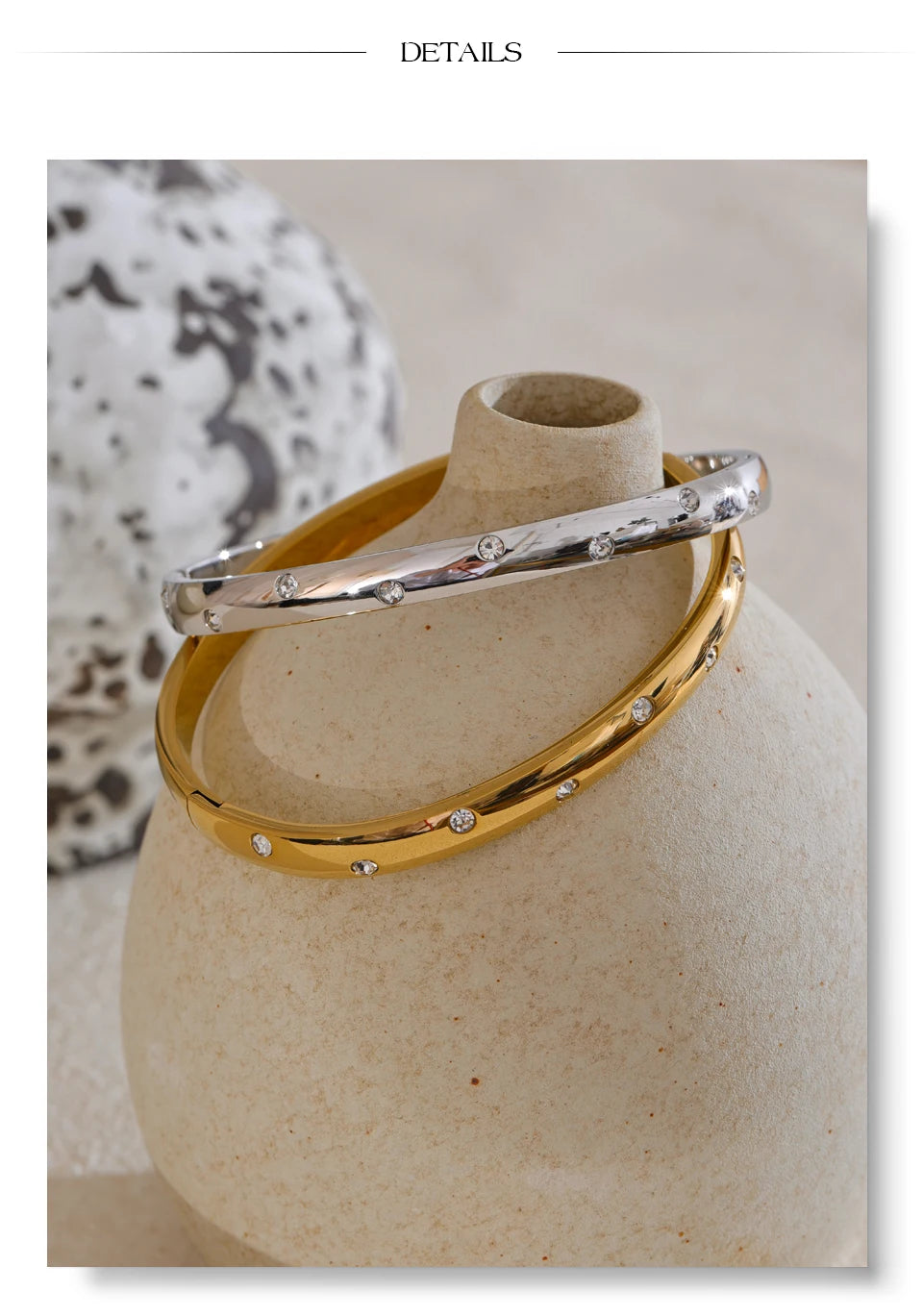Cubic Zirconia Geometric Bracelet — Gold-Plated Stainless Steel with Cubic Zirconia · PS2150