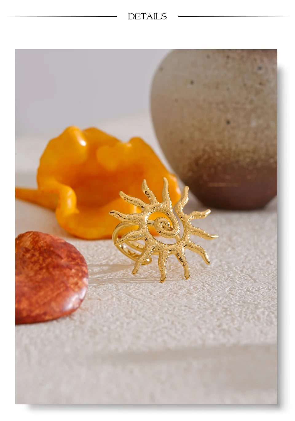 Sun geometric ring in 18K gold-plated stainless steel.