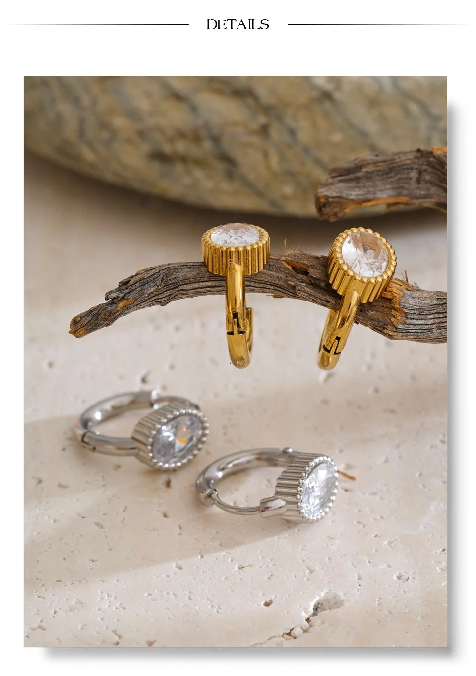 Cubic Zirconia Geometric Earrings — 14K Gold-Plated Stainless Steel with Cubic Zirconia · PS1431