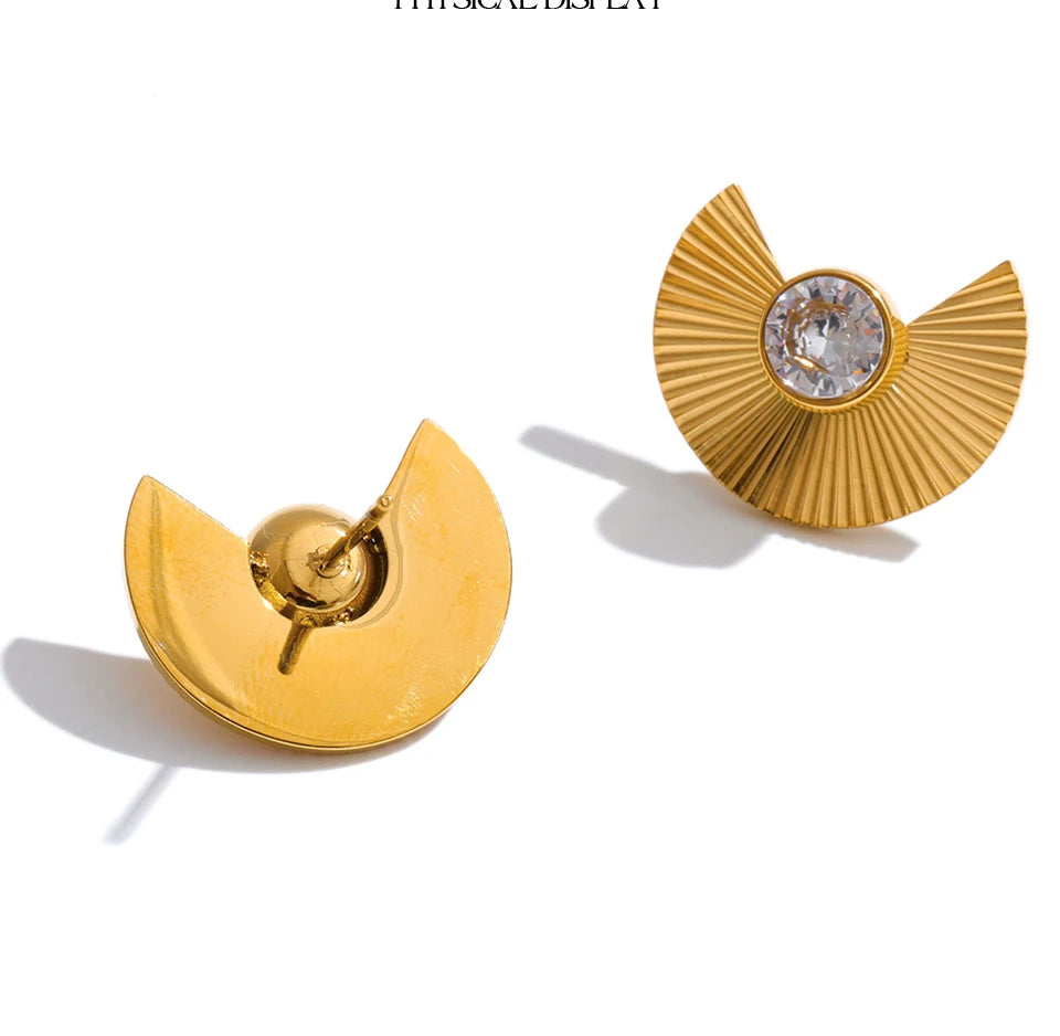 Cubic Zirconia Geometric Earrings — Gold-Plated Stainless Steel with Cubic Zirconia · PS1101