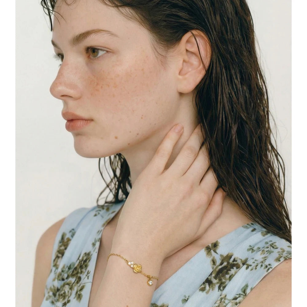 Cubic Zirconia Chain Bracelet — Gold-Plated Stainless Steel with Cubic Zirconia · PS1125