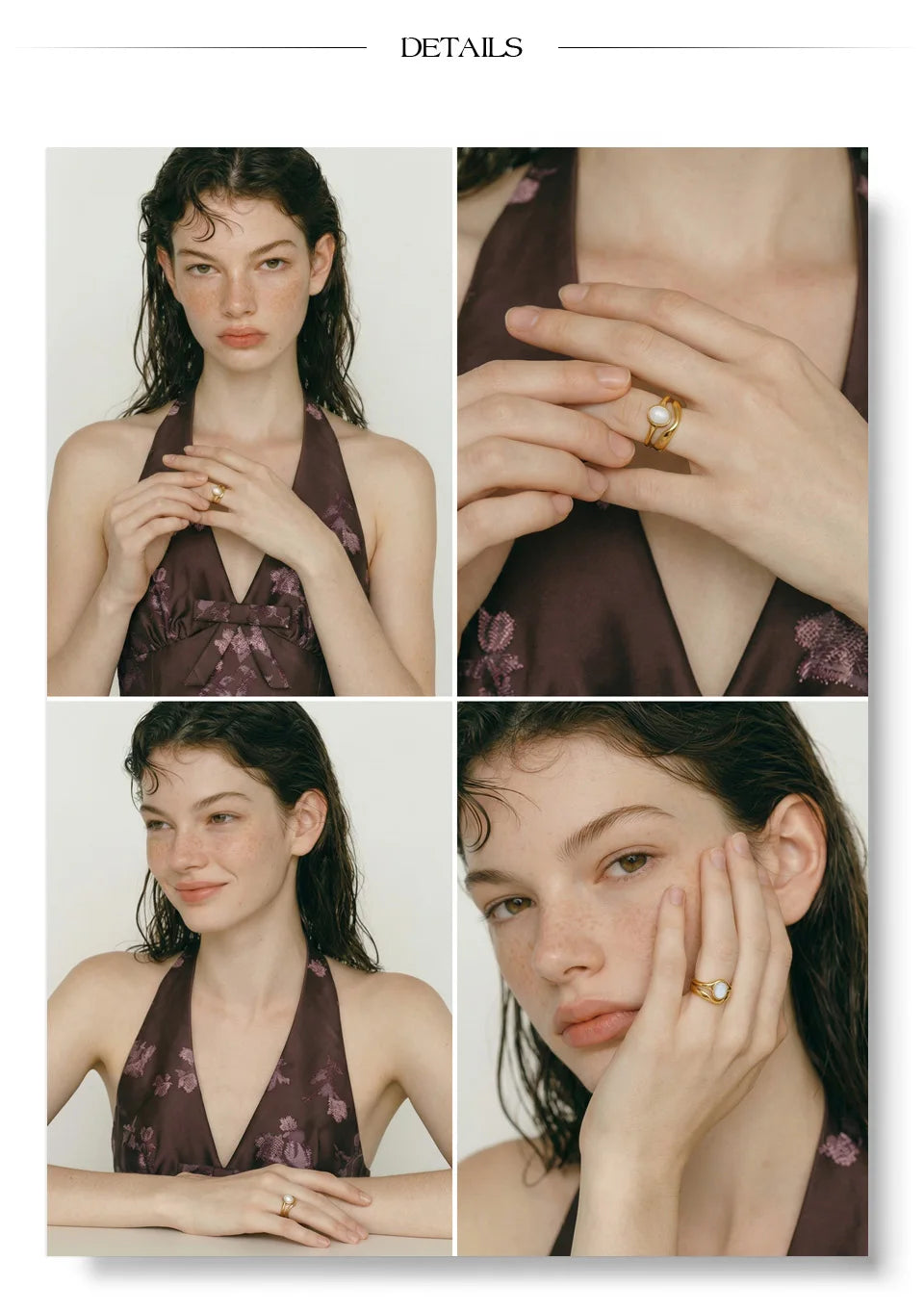Shell geometric ring in 18K gold-plated stainless steel with shell.