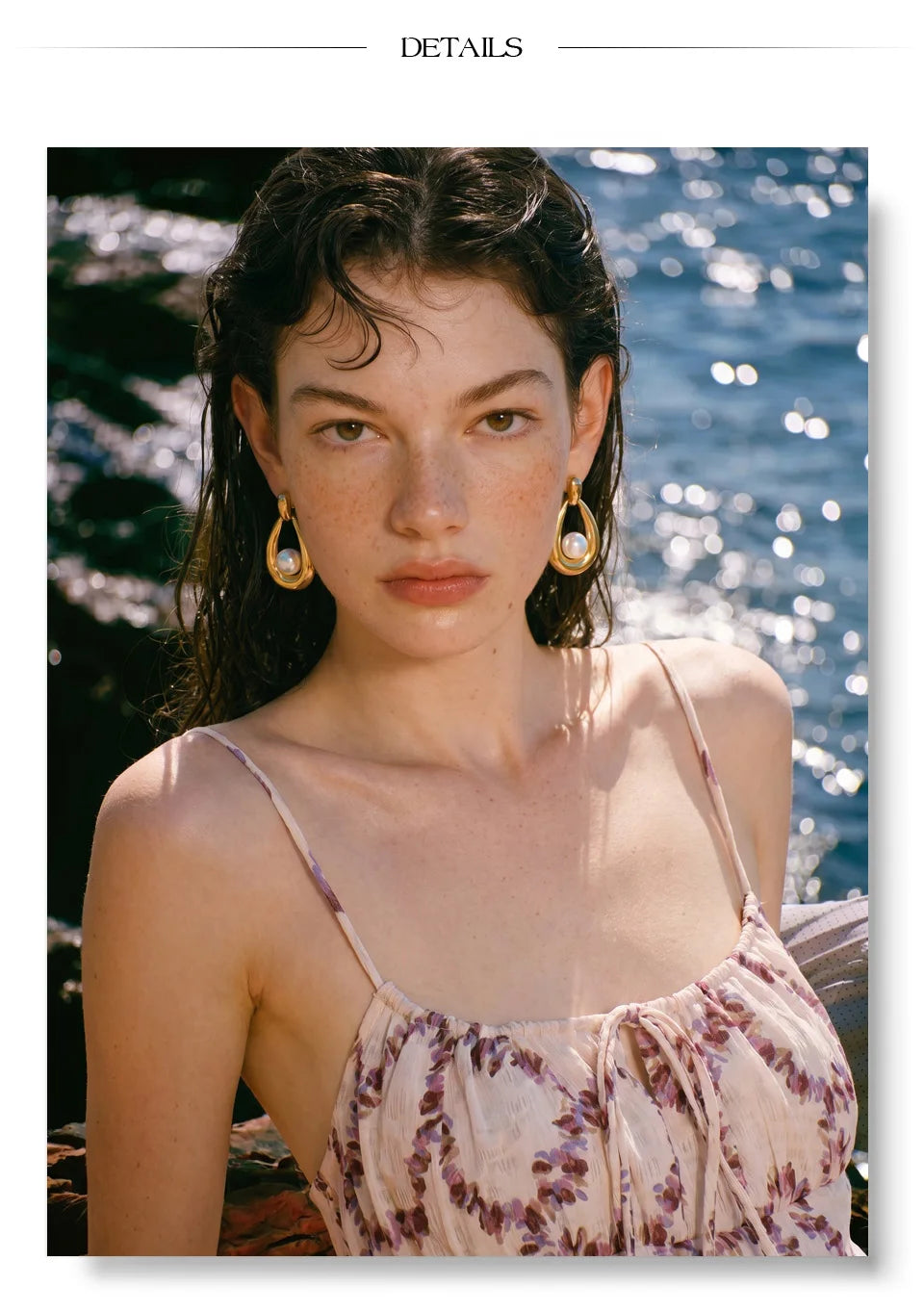 Pearl geometric earrings in gold-plated stainless steel with pearl.
