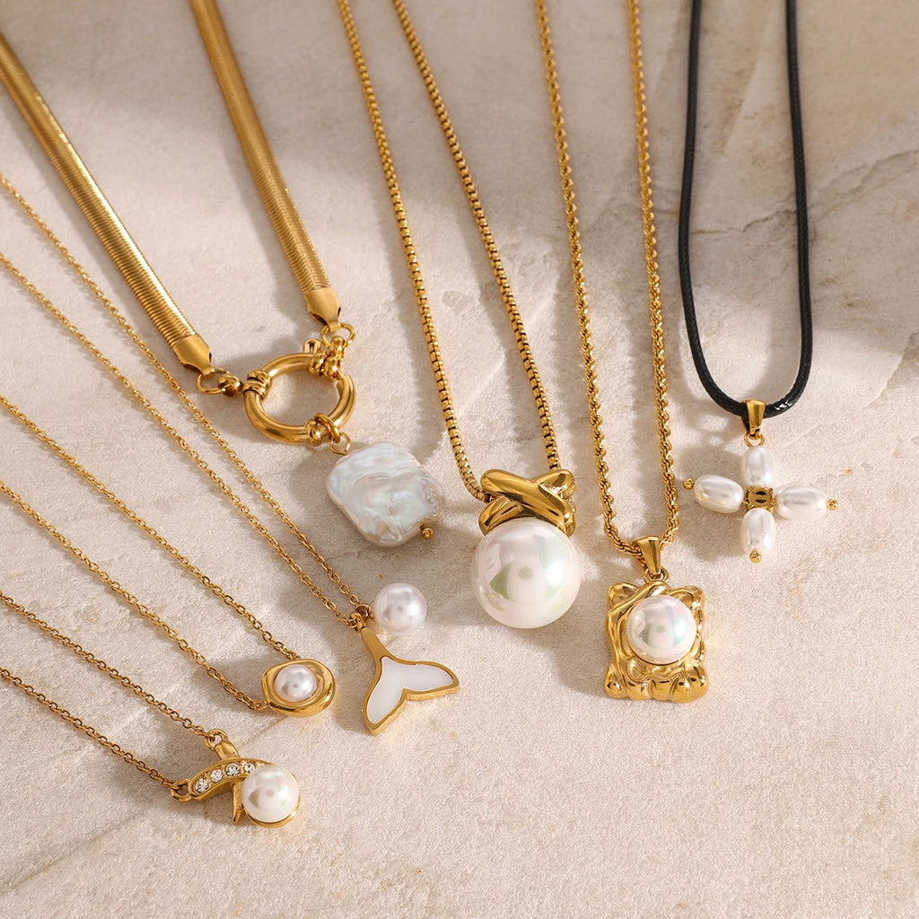 Pearl Charm Pendant Necklace — Stainless Steel · PS170