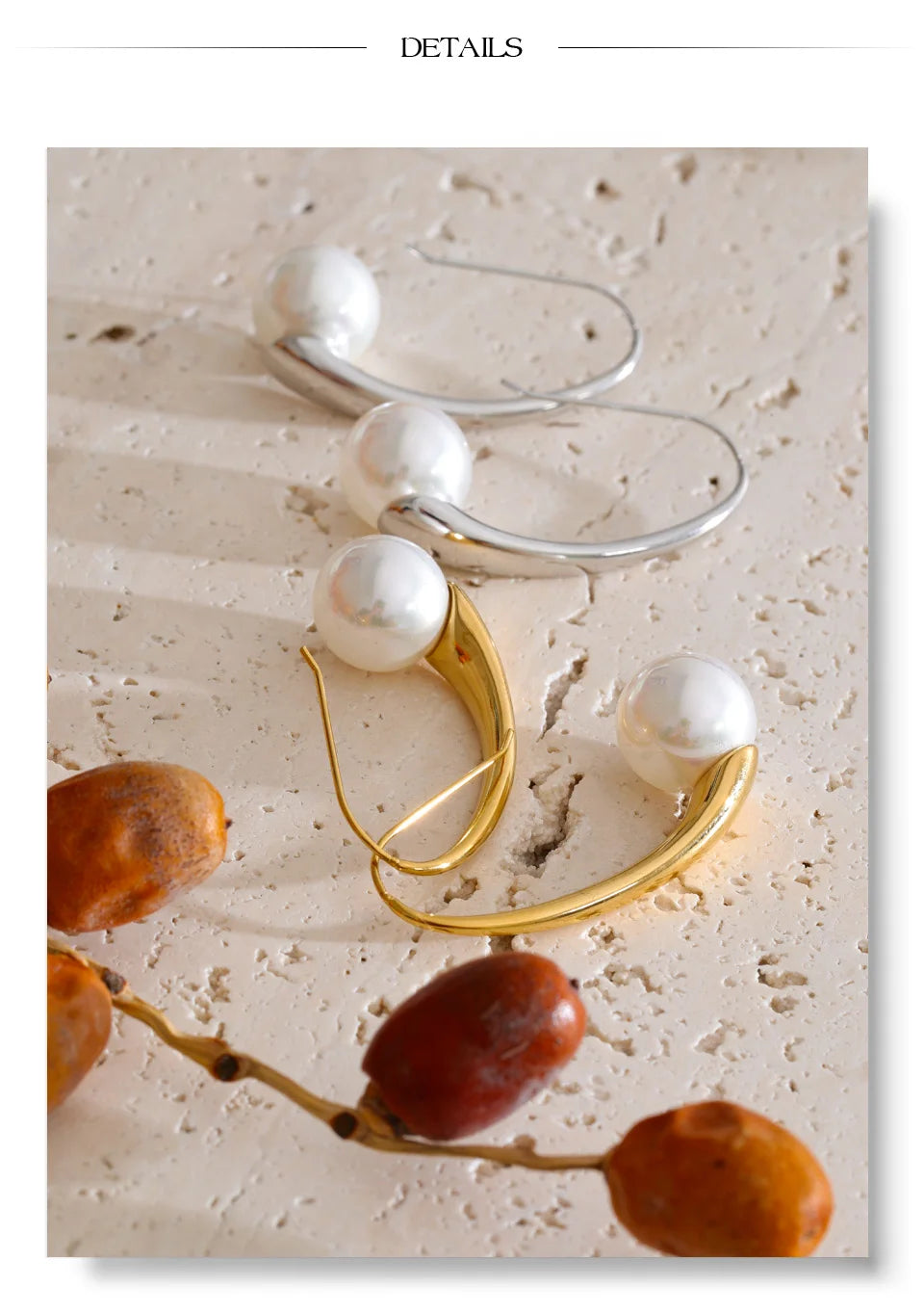 Pearl geometric earrings in gold-plated stainless steel with pearl.