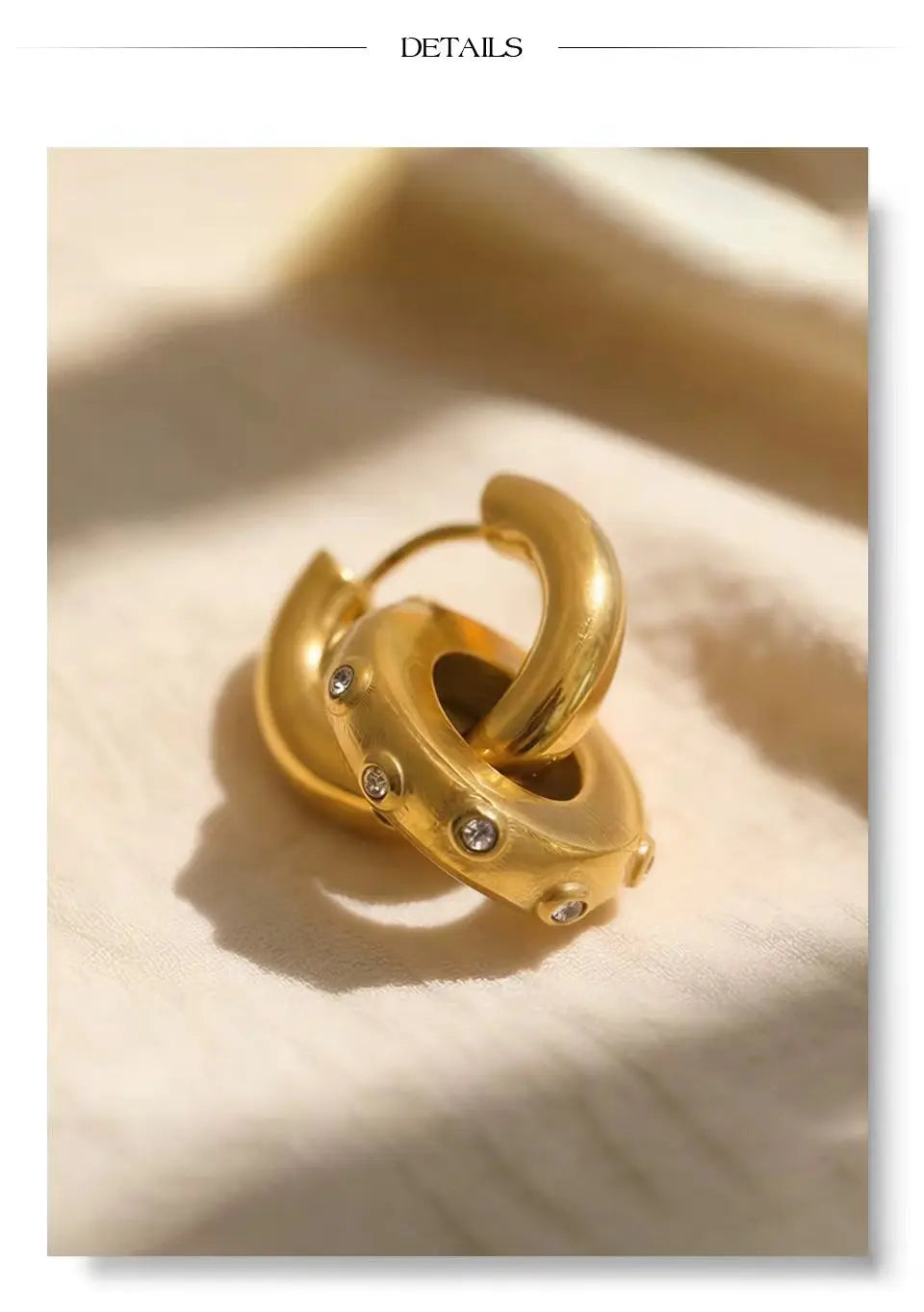 Cubic Zirconia Geometric Earrings — Gold-Plated Stainless Steel with Cubic Zirconia · PS1201