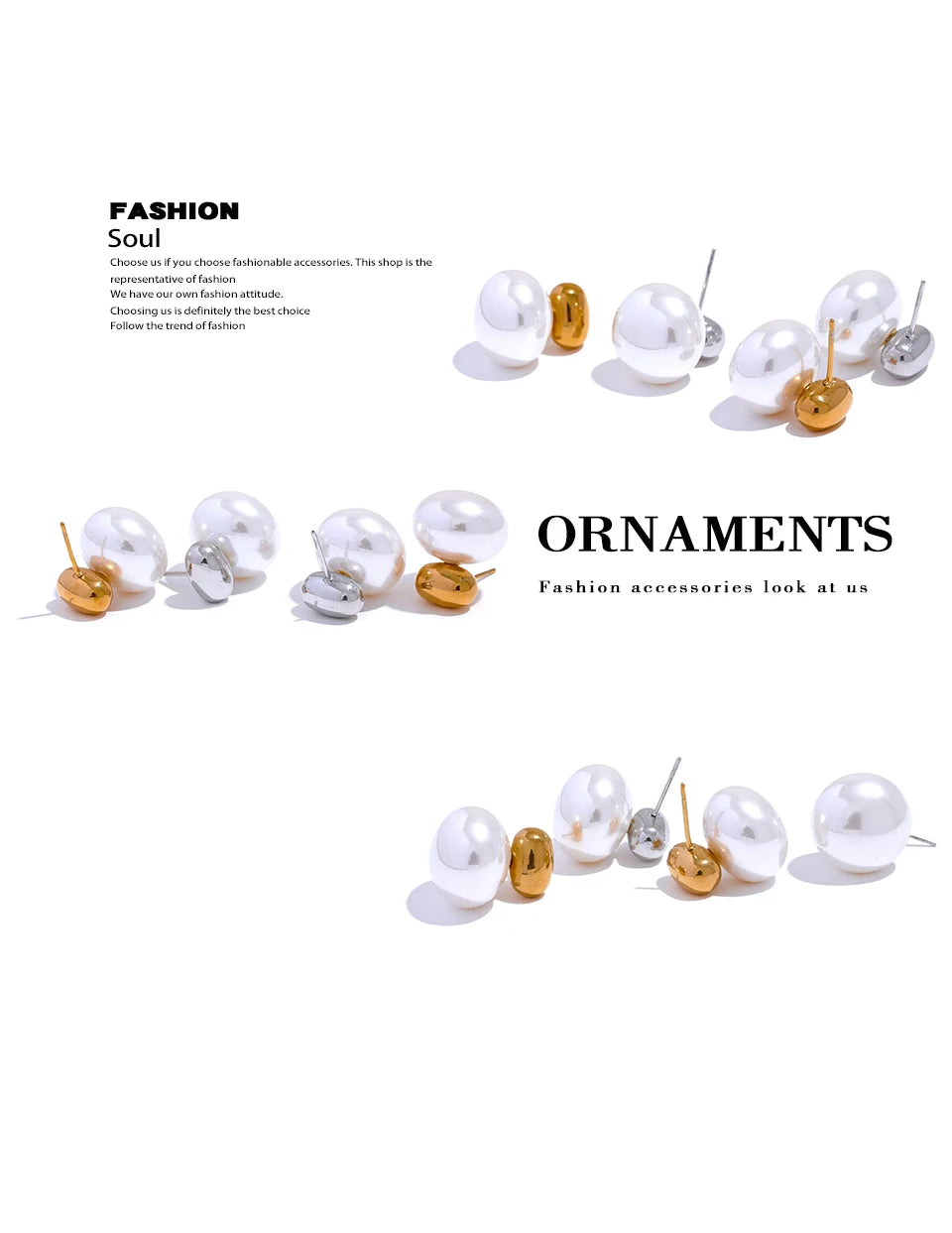 Pearl beaded geometric earrings in gold-plated stainless steel with pearl.