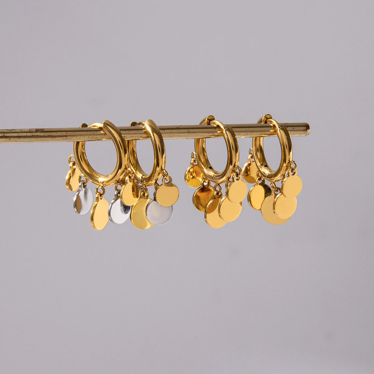 Leaf Charm Hoop Earrings — Stainless Steel · PS098