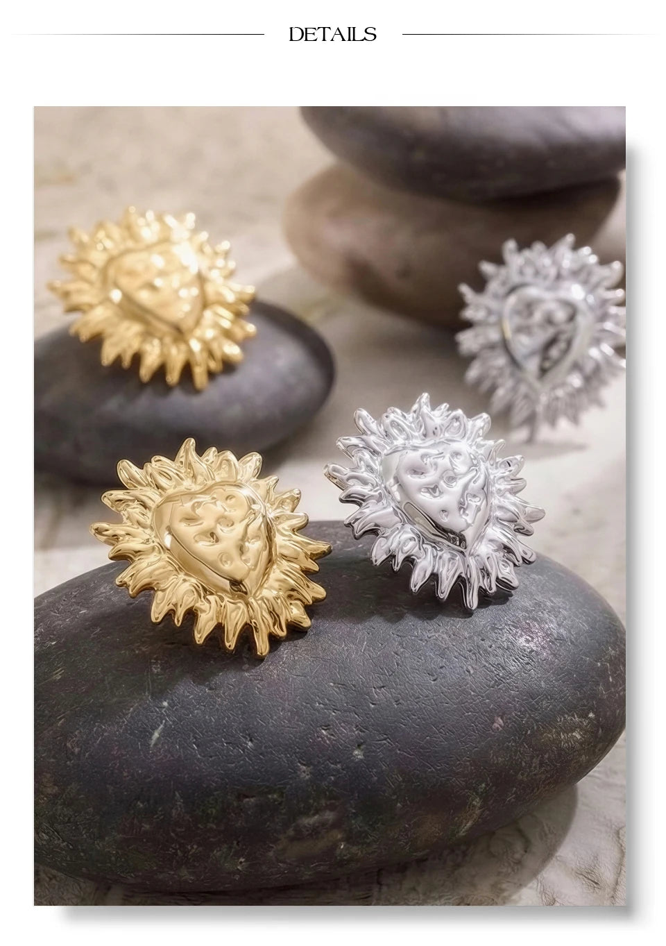 Heart geometric earrings in gold-plated stainless steel.